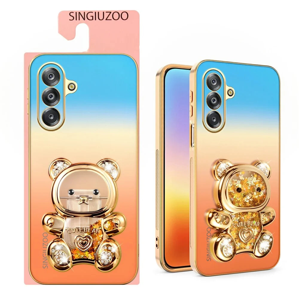 SINGIUZOO Electroplated Case for Samsung Galaxy A18 4G / A18 5G / A17 5G / A17 4G / F17 5G / M17 5G Glitter Bear Kickstand Gradient Color PC + TPU Phone Cover - Orange - 2