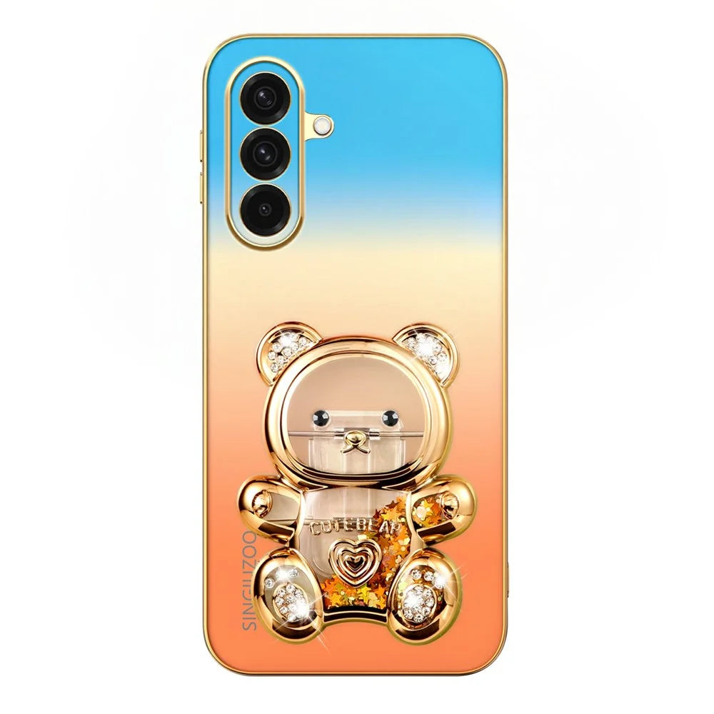 SINGIUZOO For Samsung Galaxy A36 5G Case Glitter Bear Kickstand Electroplated Gradient Color PC + TPU Phone Cover - Orange - 4
