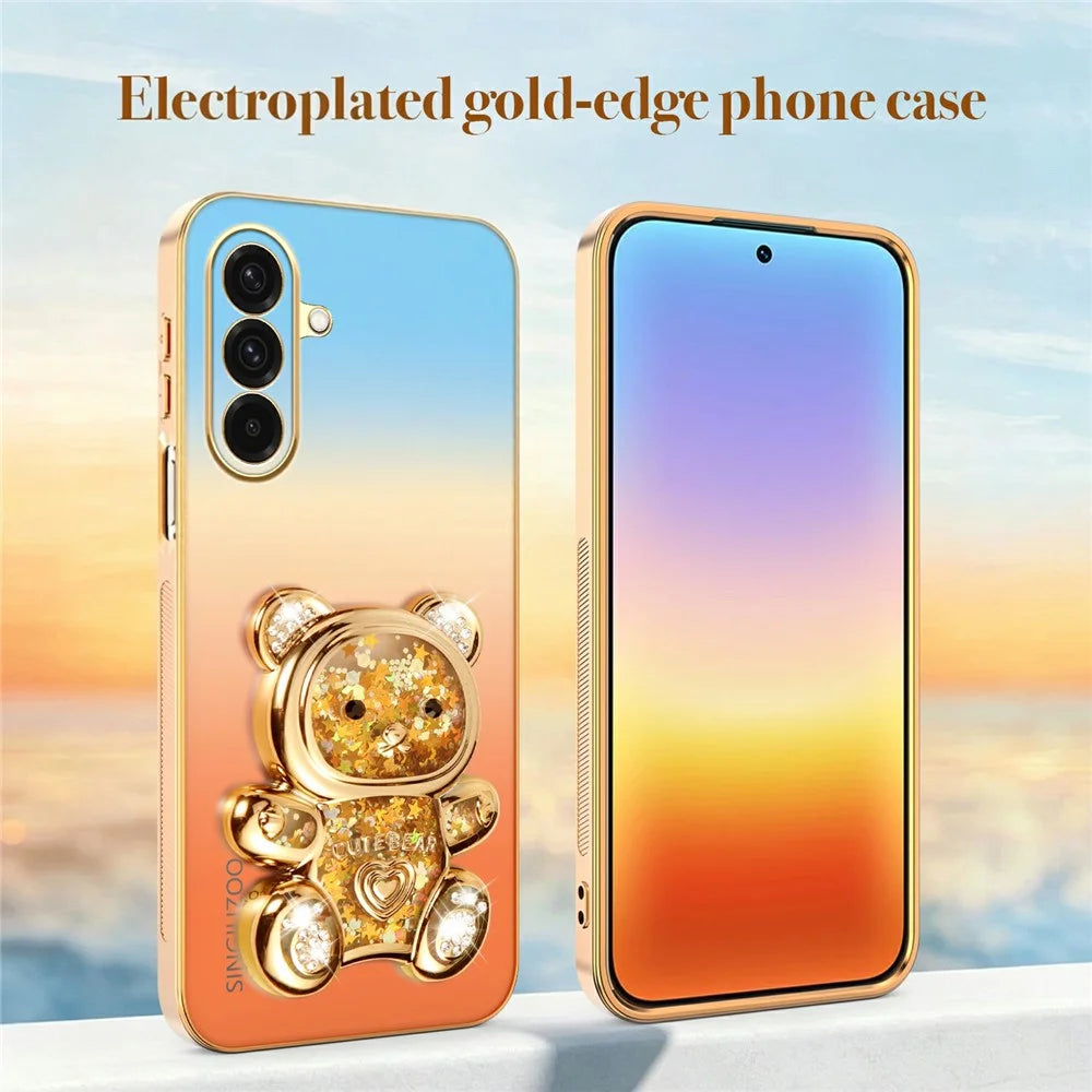 SINGIUZOO For Samsung Galaxy A36 5G Case Glitter Bear Kickstand Electroplated Gradient Color PC + TPU Phone Cover - Orange - 5
