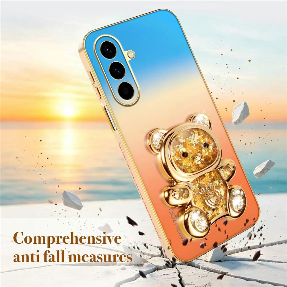 SINGIUZOO For Samsung Galaxy A57 5G Case Glitter Bear Kickstand Electroplated Gradient Color PC + TPU Phone Cover - Orange - 7