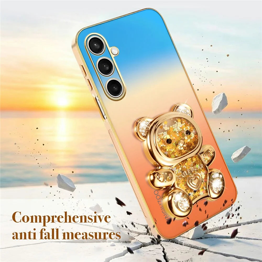 SINGIUZOO For Samsung Galaxy S25 FE Case Glitter Bear Kickstand Electroplated Gradient Color PC + TPU Phone Cover - Orange - 7