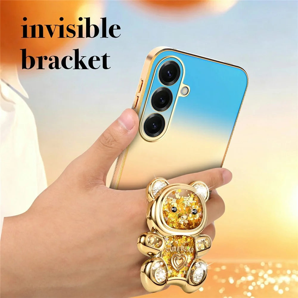 SINGIUZOO For Samsung Galaxy S26+ Case Glitter Bear Kickstand Electroplated Gradient Color PC + TPU Phone Cover - Orange - 6