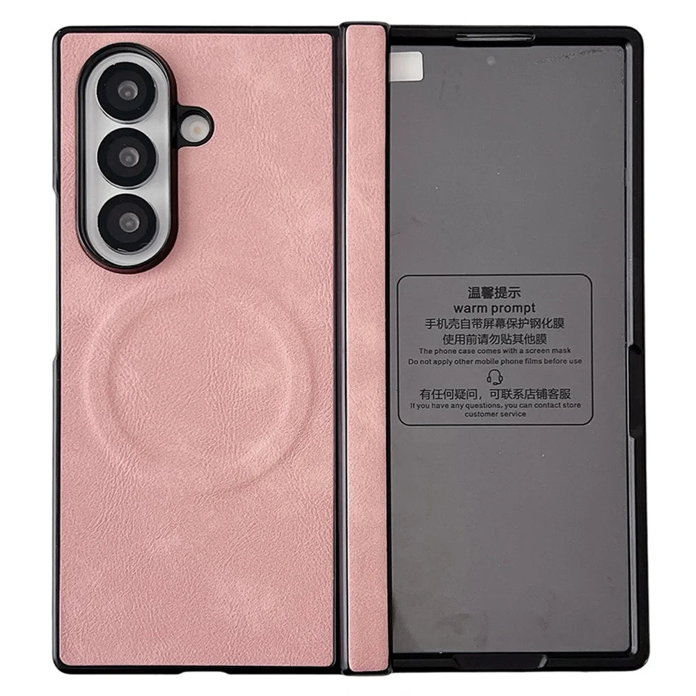 For Samsung Galaxy Z Fold8 Ultra Magnetic Case with Screen Protector Leather Texture Spring Hinge Protective Cover - Pink - 2