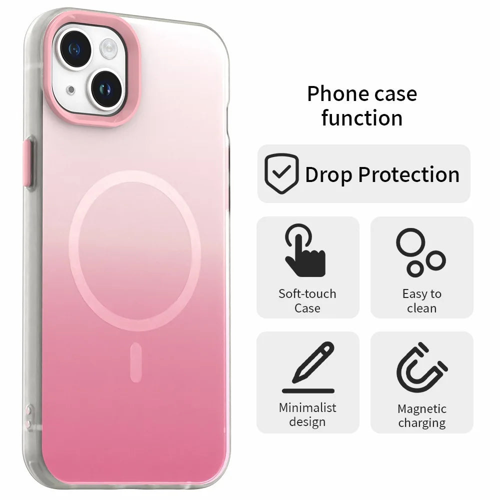 For iPhone 13 Magnetic Case Gradient TPU + PET + PC IMD Shockproof Phone Cover - Pink - 2