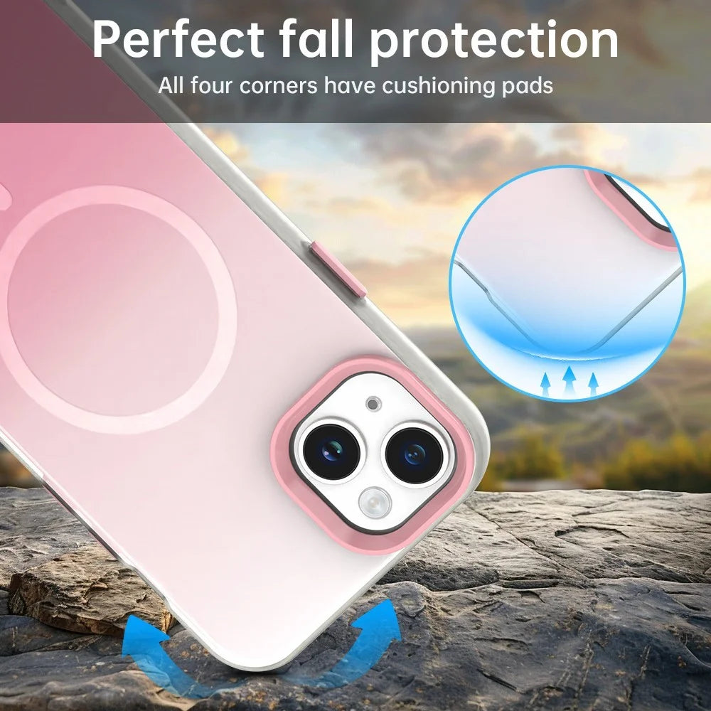 For iPhone 13 Magnetic Case Gradient TPU + PET + PC IMD Shockproof Phone Cover - Pink - 3