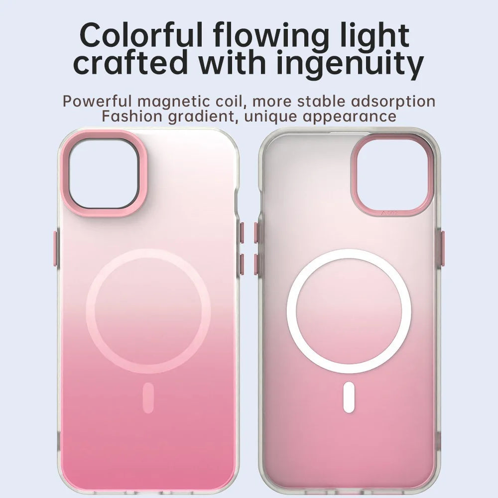 For iPhone 13 Magnetic Case Gradient TPU + PET + PC IMD Shockproof Phone Cover - Pink - 4