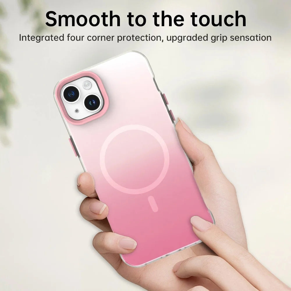 For iPhone 13 Magnetic Case Gradient TPU + PET + PC IMD Shockproof Phone Cover - Pink - 6