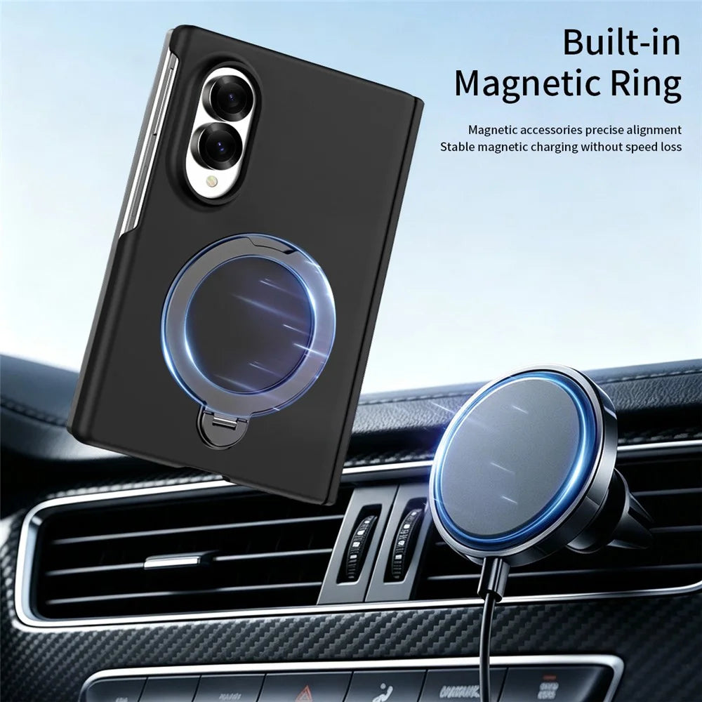 For Samsung Galaxy Z Fold8 Case Magnetic Rotating Kickstand Hard PC Phone Cover with Tempered Glass Film - Black / Dark Grey - 4