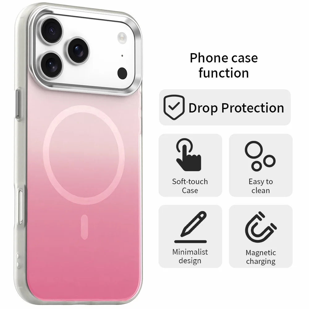 For iPhone 17 Pro Magnetic Case Gradient TPU + PET + PC IMD Shockproof Phone Cover - Pink - 2