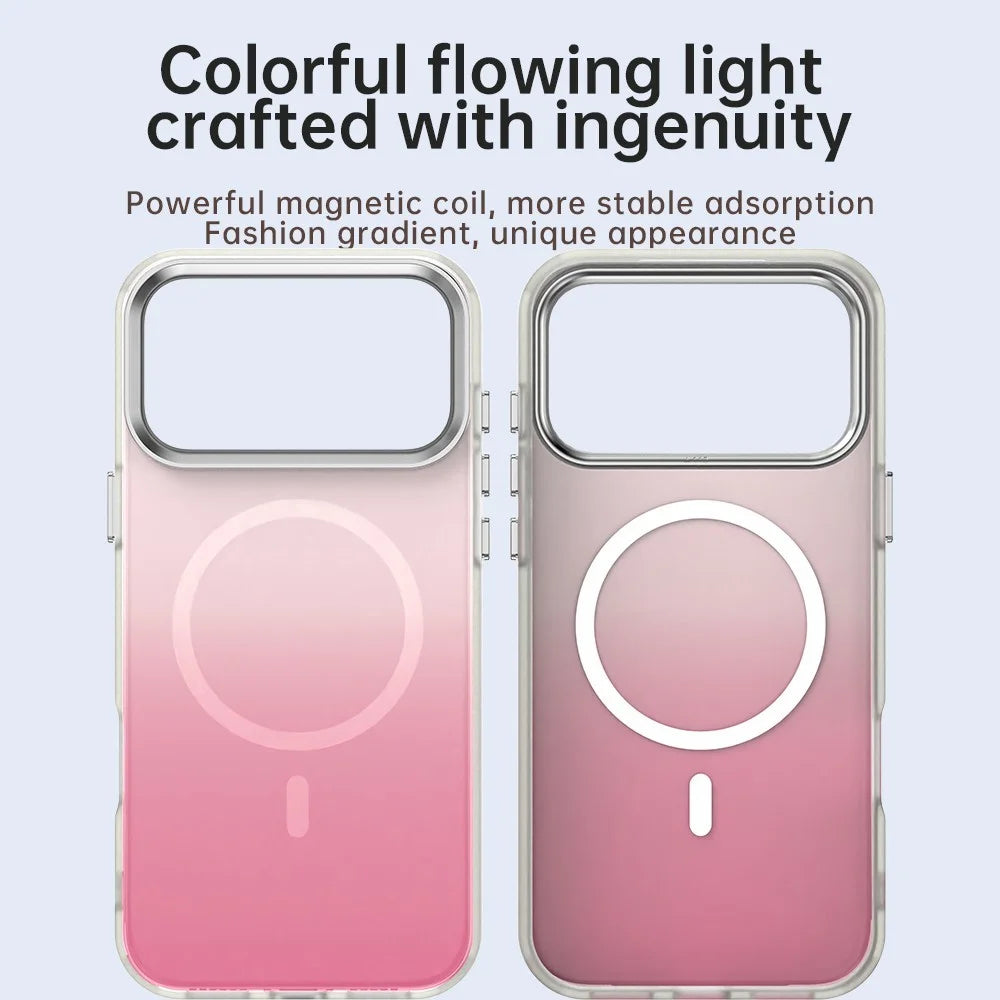 For iPhone 17 Pro Magnetic Case Gradient TPU + PET + PC IMD Shockproof Phone Cover - Pink - 4