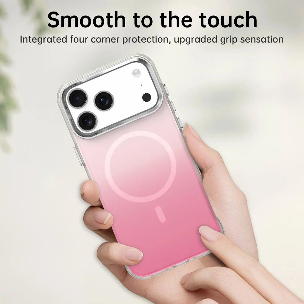 For iPhone 17 Pro Magnetic Case Gradient TPU + PET + PC IMD Shockproof Phone Cover - Pink - 6