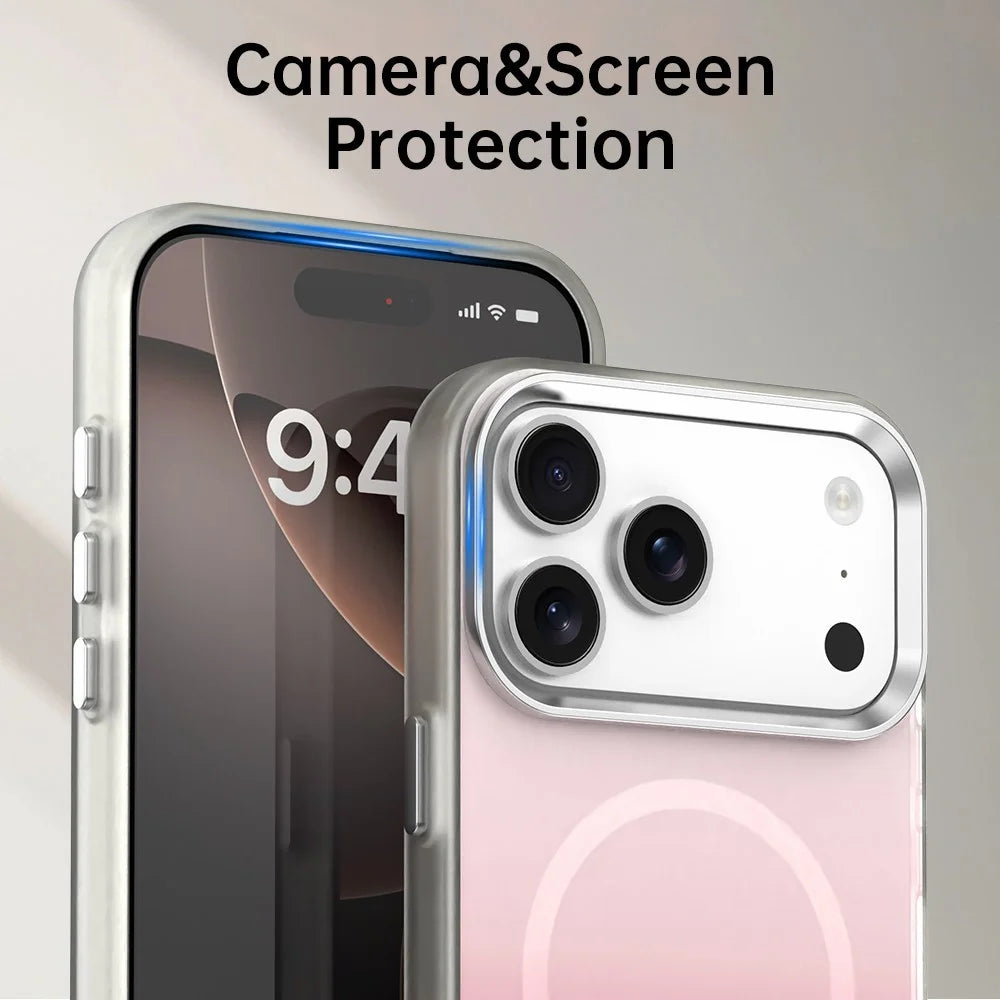 For iPhone 17 Pro Magnetic Case Gradient TPU + PET + PC IMD Shockproof Phone Cover - Pink - 7