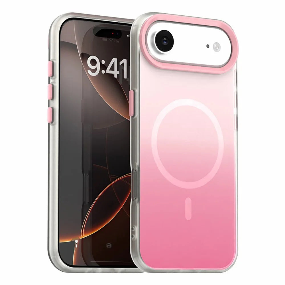For iPhone Air Magnetic Case Gradient TPU + PET + PC IMD Shockproof Phone Cover - Pink - 1