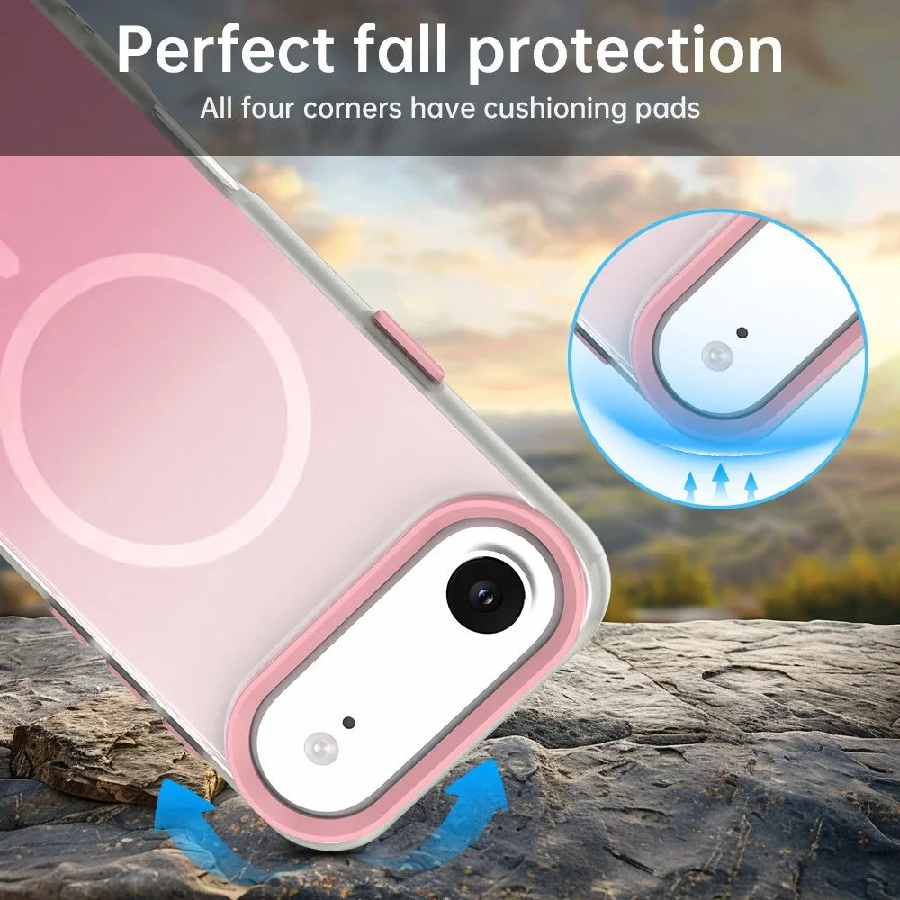 For iPhone Air Magnetic Case Gradient TPU + PET + PC IMD Shockproof Phone Cover - Pink - 3