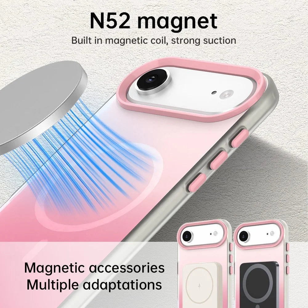 For iPhone Air Magnetic Case Gradient TPU + PET + PC IMD Shockproof Phone Cover - Pink - 5