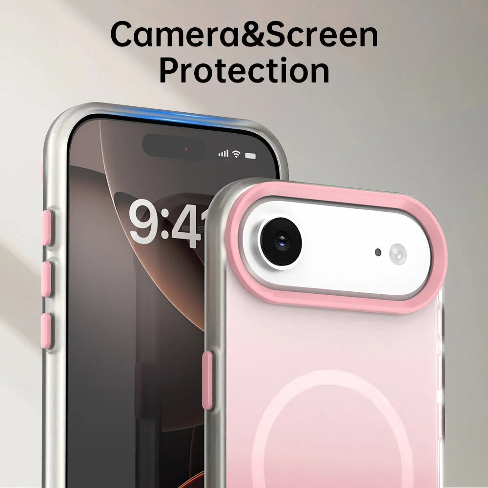 For iPhone Air Magnetic Case Gradient TPU + PET + PC IMD Shockproof Phone Cover - Pink - 7