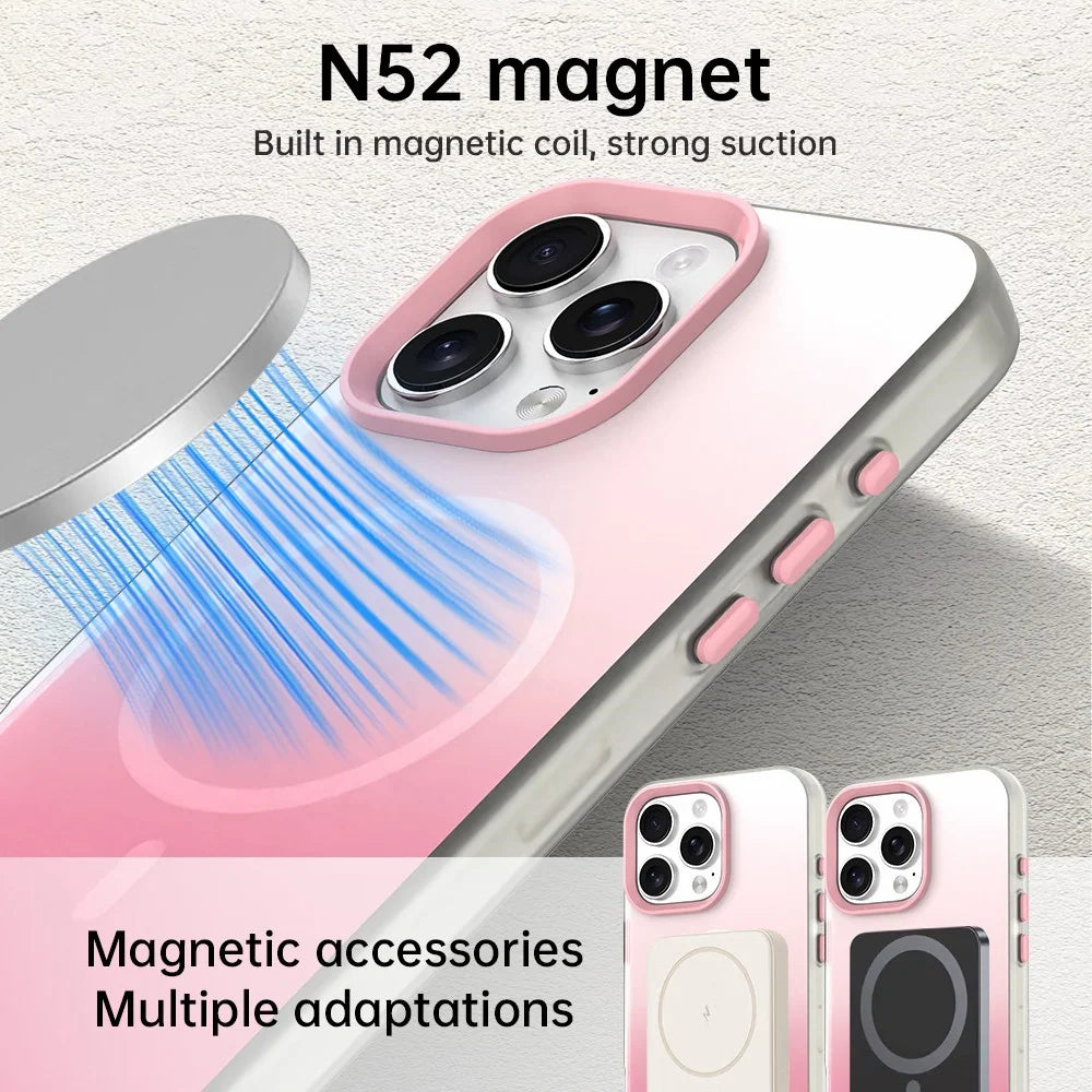 For iPhone 16 Pro Max Magnetic Case Gradient TPU + PET + PC IMD Shockproof Phone Cover - Pink - 5