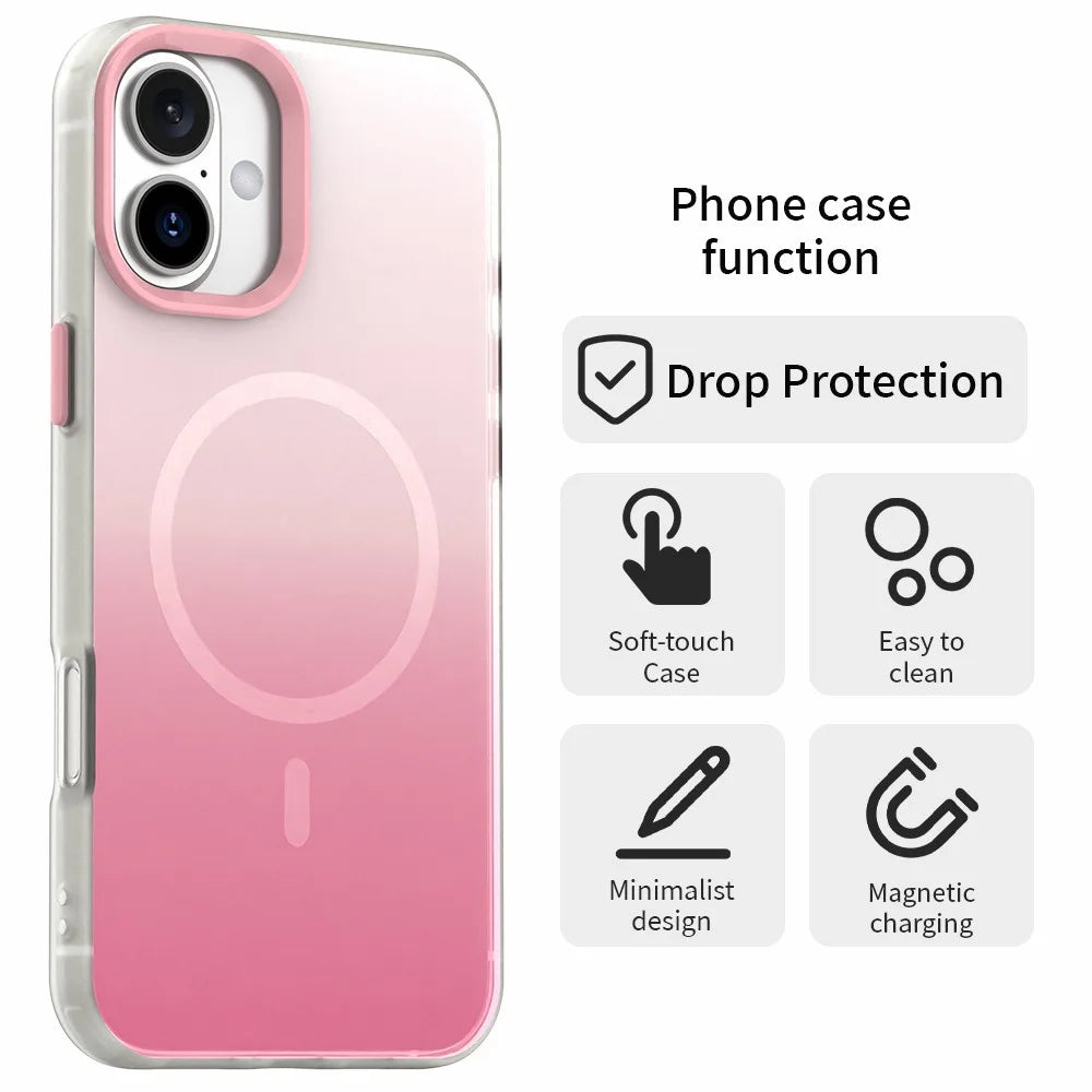 For iPhone 16 Plus Magnetic Case Gradient TPU + PET + PC IMD Shockproof Phone Cover - Pink - 2