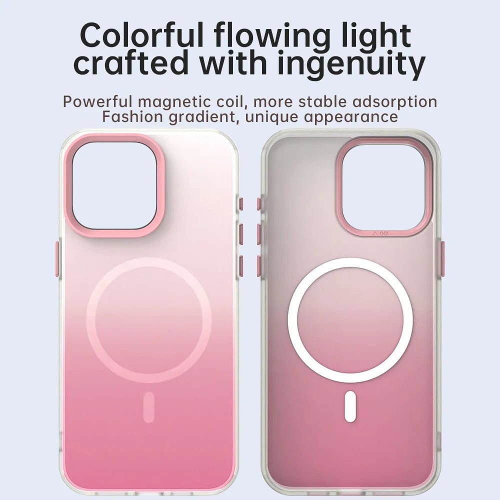 For iPhone 15 Pro Magnetic Case Gradient TPU + PET + PC IMD Shockproof Phone Cover - Pink - 4