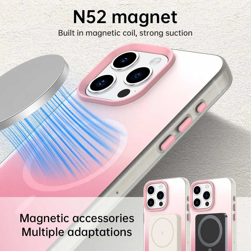 For iPhone 15 Pro Magnetic Case Gradient TPU + PET + PC IMD Shockproof Phone Cover - Pink - 5