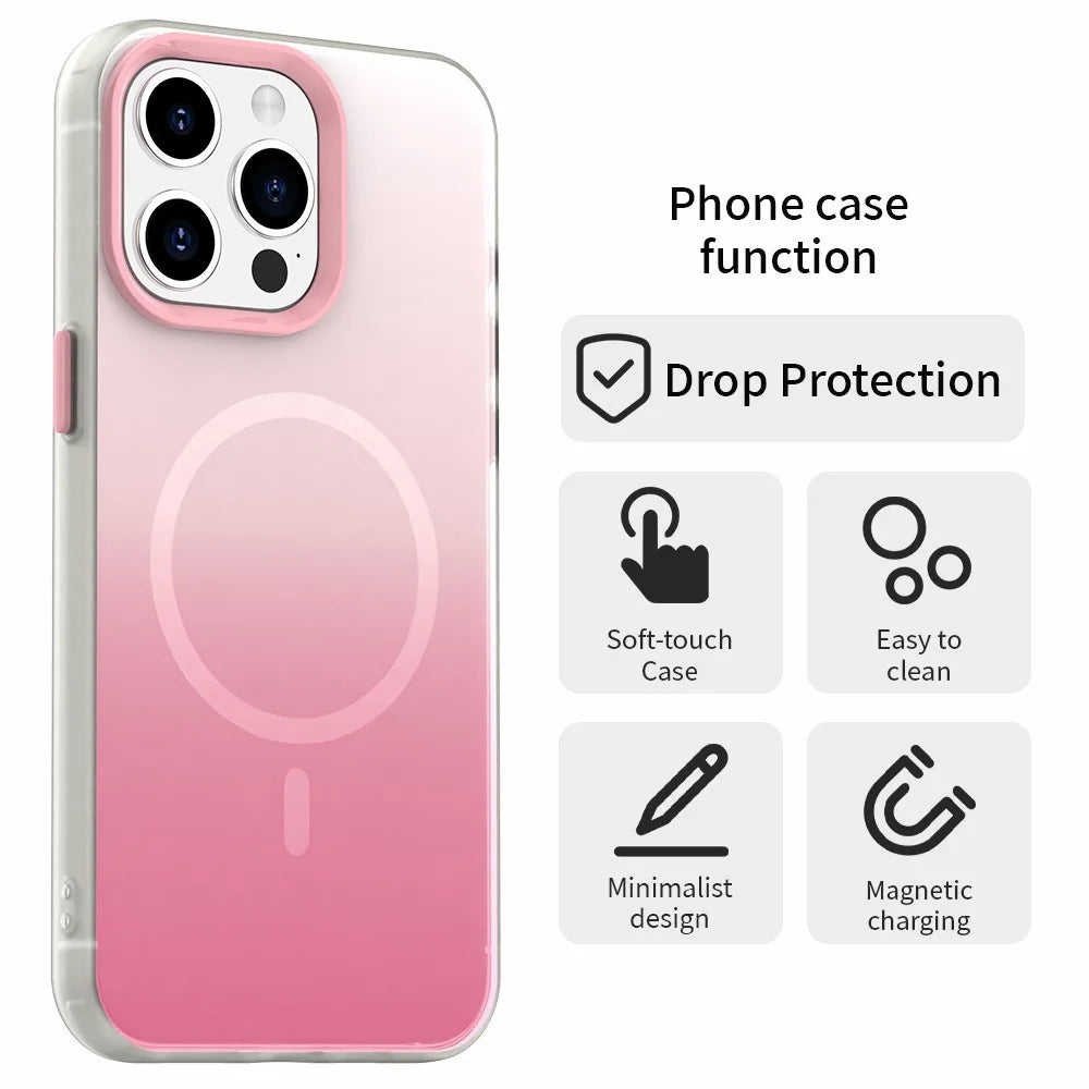 For iPhone 15 Pro Max Magnetic Case Gradient TPU + PET + PC IMD Shockproof Phone Cover - Pink - 2