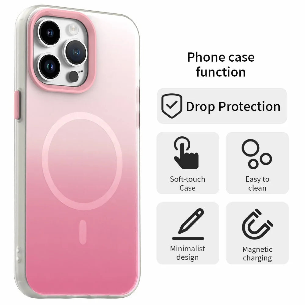 For iPhone 14 Pro Max Magnetic Case Gradient TPU + PET + PC IMD Shockproof Phone Cover - Pink - 2