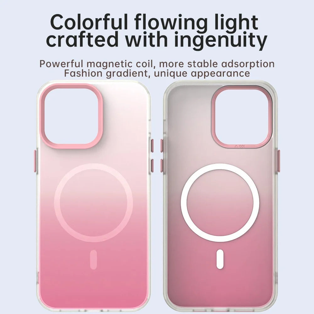 For iPhone 14 Pro Max Magnetic Case Gradient TPU + PET + PC IMD Shockproof Phone Cover - Pink - 4