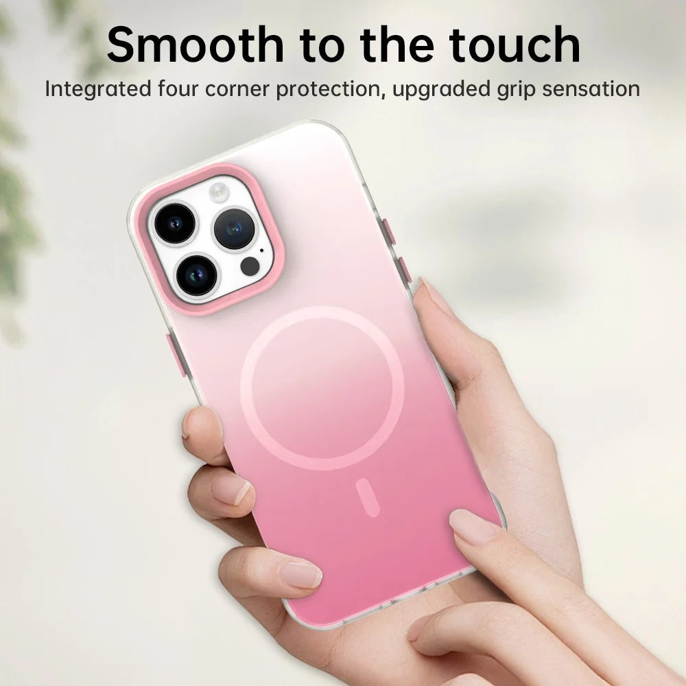 For iPhone 14 Pro Max Magnetic Case Gradient TPU + PET + PC IMD Shockproof Phone Cover - Pink - 6