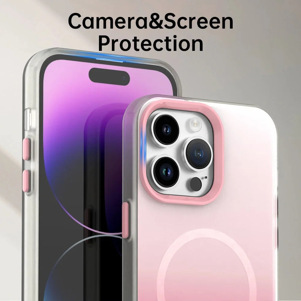 For iPhone 14 Pro Max Magnetic Case Gradient TPU + PET + PC IMD Shockproof Phone Cover - Pink - 7