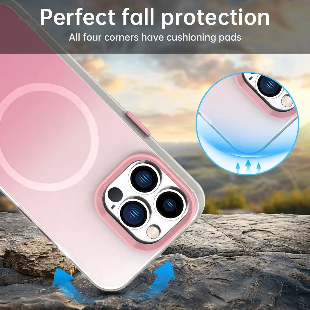 For iPhone 13 Pro Magnetic Case Gradient TPU + PET + PC IMD Shockproof Phone Cover - Pink - 3