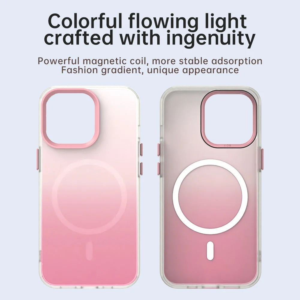 For iPhone 13 Pro Magnetic Case Gradient TPU + PET + PC IMD Shockproof Phone Cover - Pink - 4