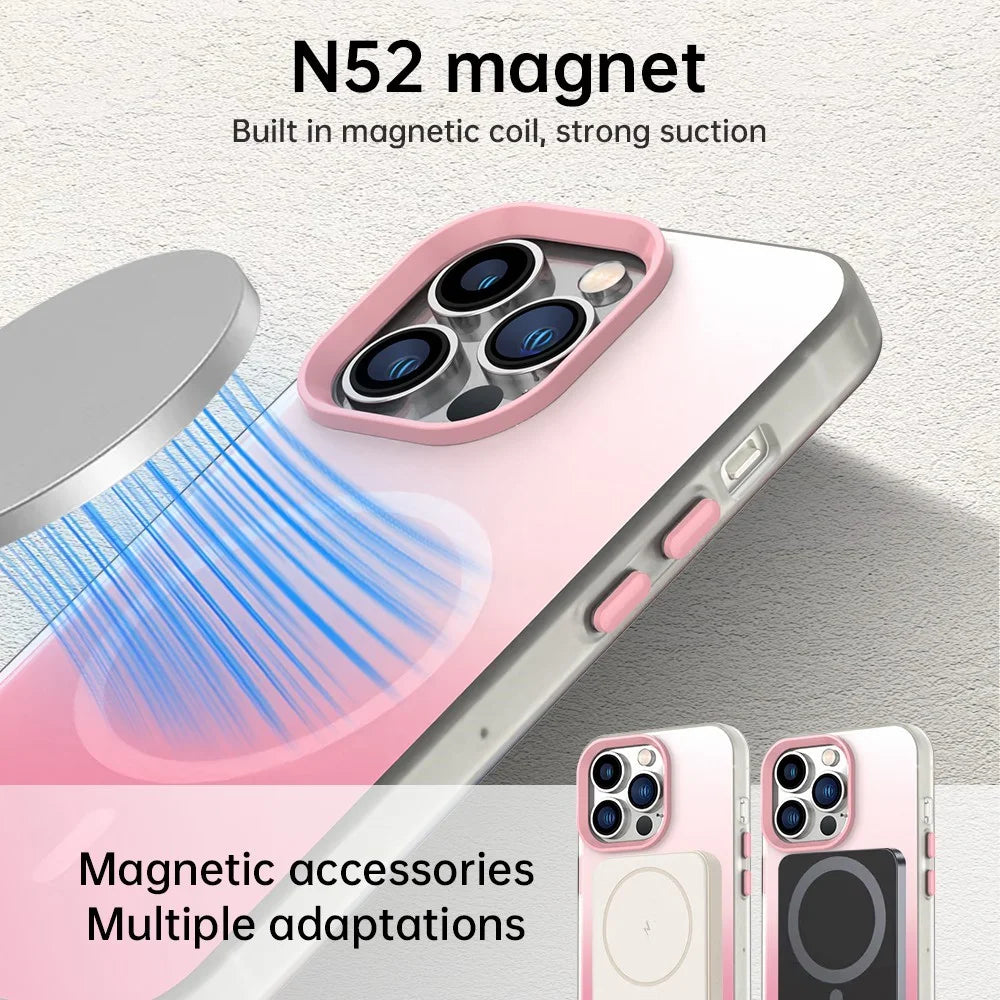For iPhone 13 Pro Magnetic Case Gradient TPU + PET + PC IMD Shockproof Phone Cover - Pink - 5