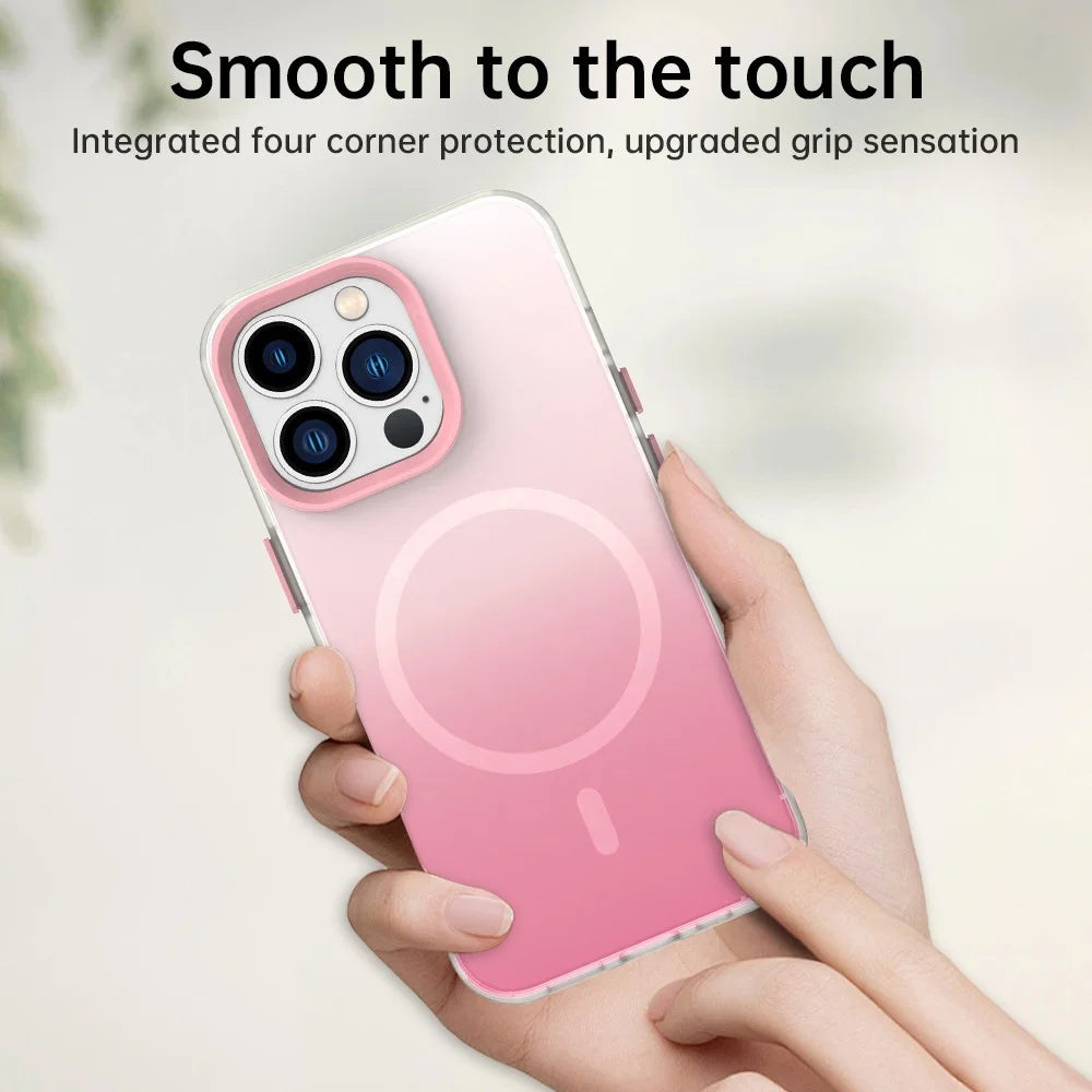 For iPhone 13 Pro Magnetic Case Gradient TPU + PET + PC IMD Shockproof Phone Cover - Pink - 6