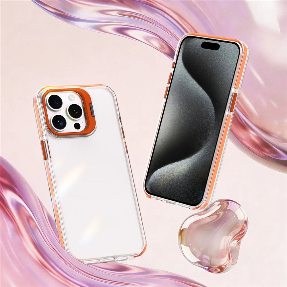 For iPhone 14 Pro Case Metal Camera Kickstand Shockproof Clear PC + TPU Phone Cover - Transparent Orange - 2