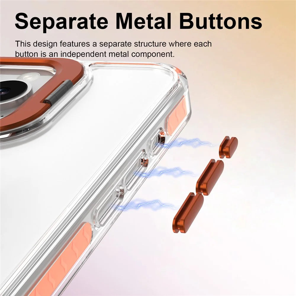 For iPhone 14 Pro Max Case Metal Camera Kickstand Shockproof Clear PC + TPU Phone Cover - Transparent Orange - 7