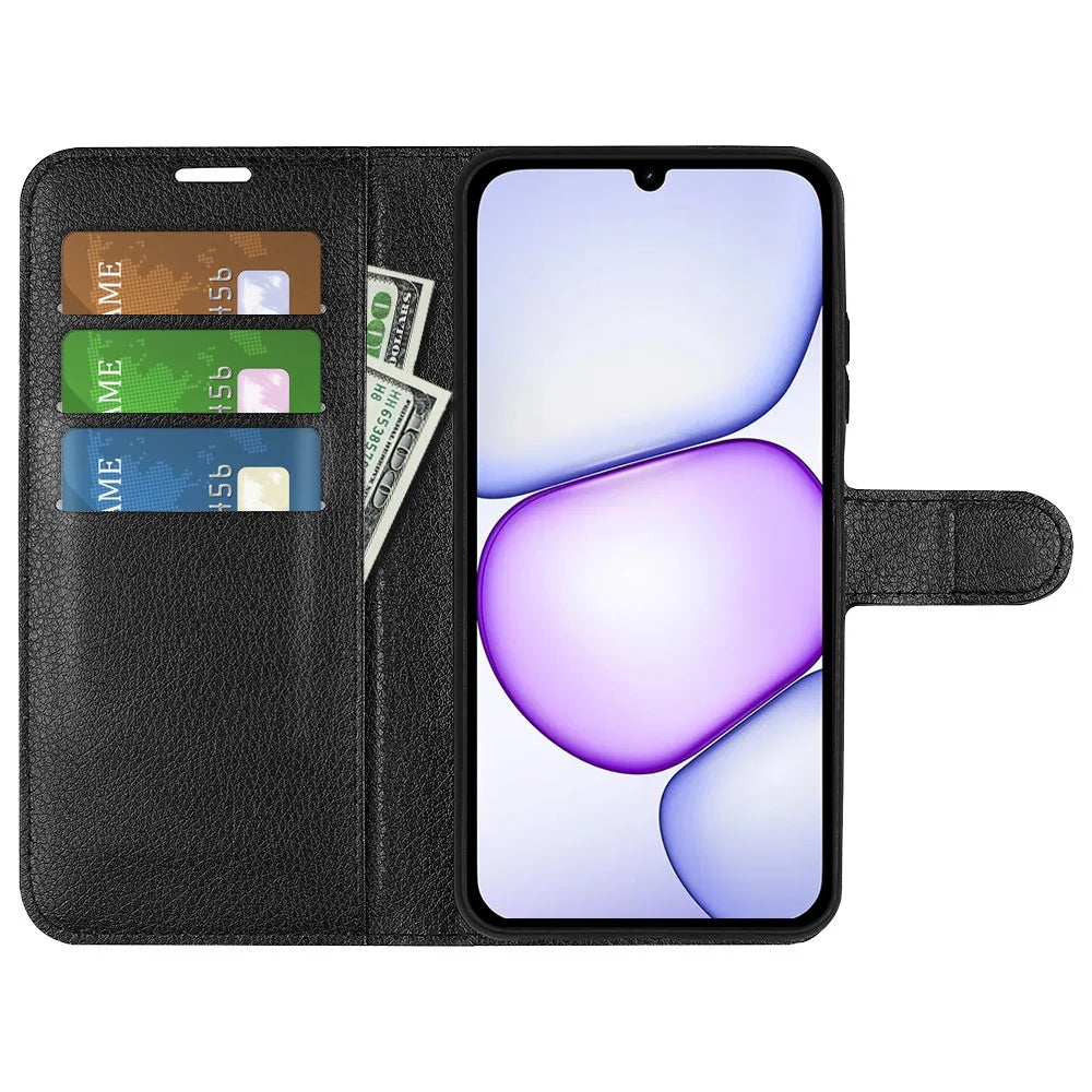 For Realme C100 5G Case Wallet Stand Litchi Texture Shockproof Leather Phone Cover - Black - 2