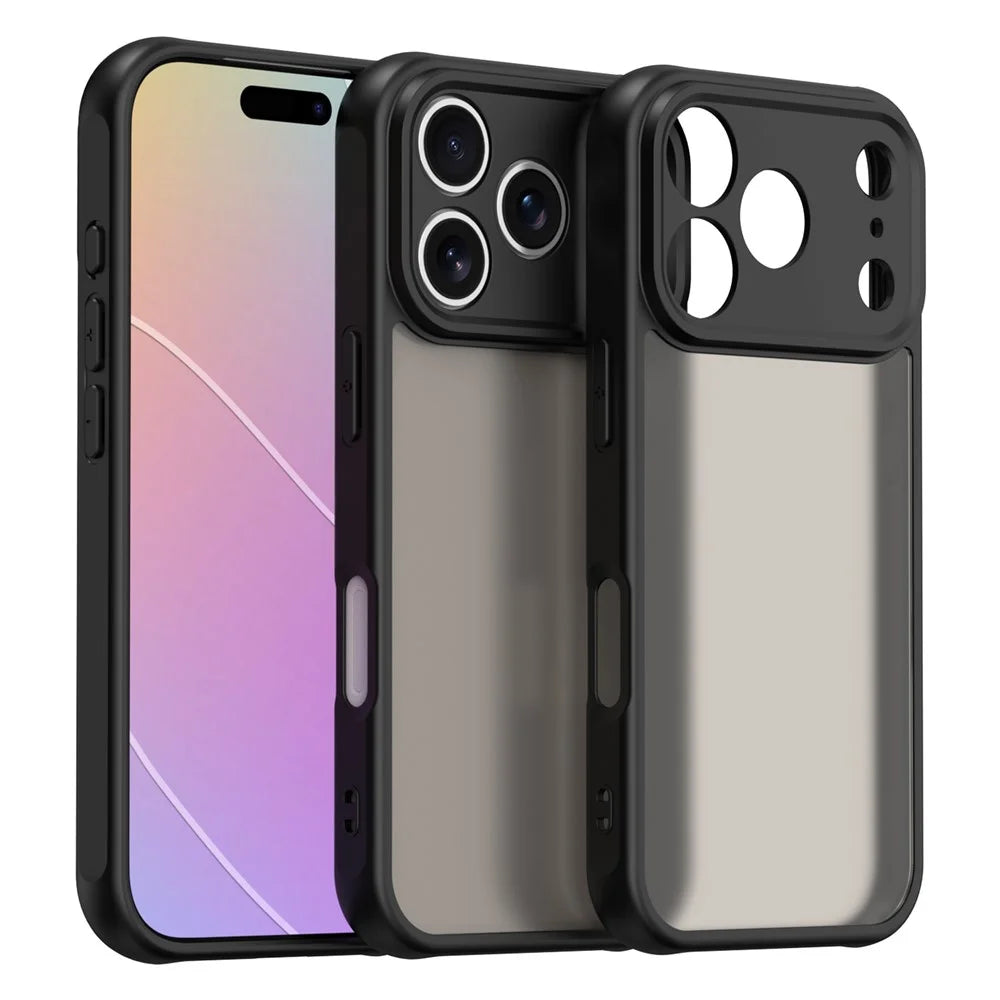 For iPhone 18 Pro Max  /  17 Pro Max Case Drop Proof Airbags Frosted Translucent PC + TPU Phone Back Cover - Black - 1