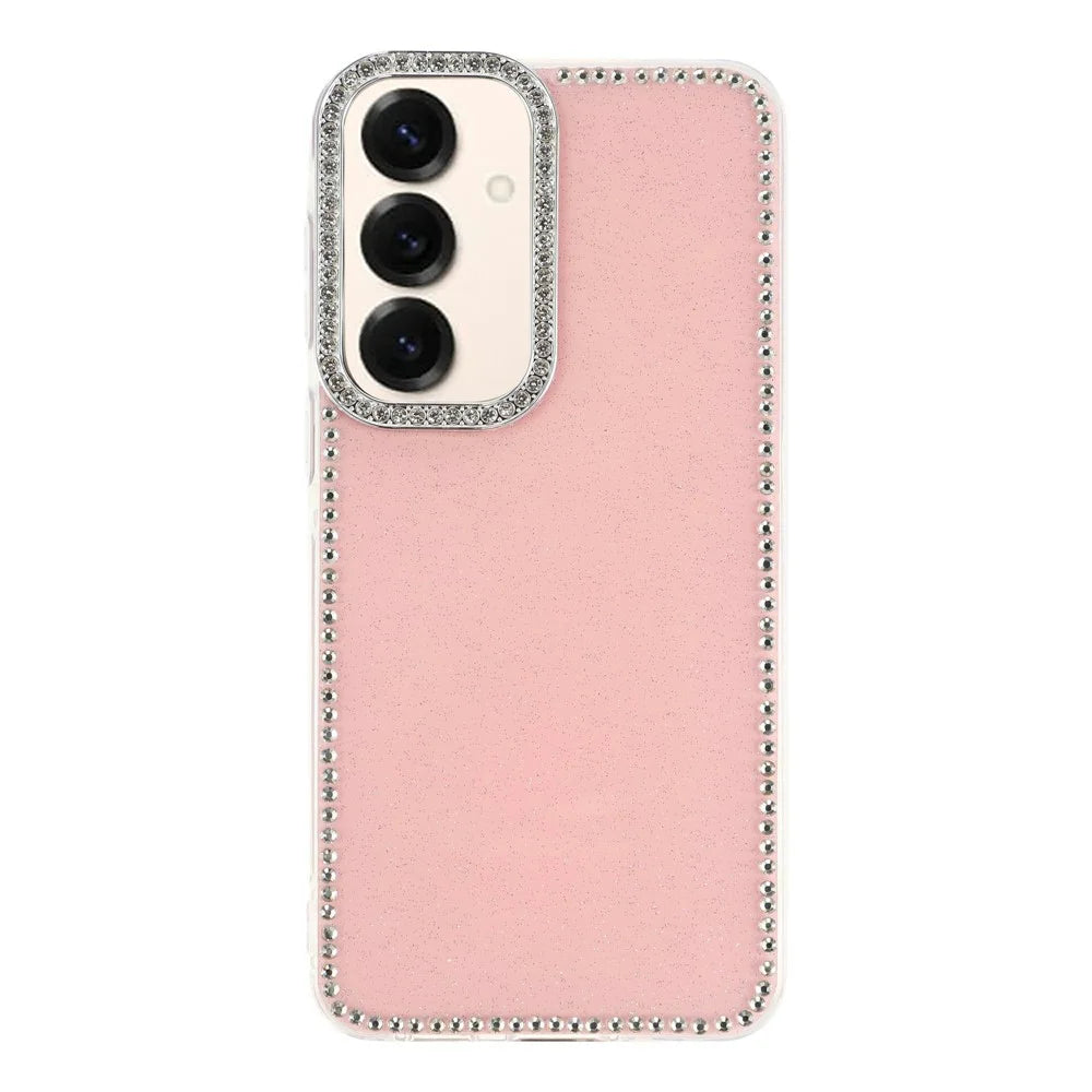 For Samsung Galaxy A17 4G / A17 5G Case Rhinestone Edge Glitter Back TPU + PC IMD Phone Cover - Glitter Light Pink - 1