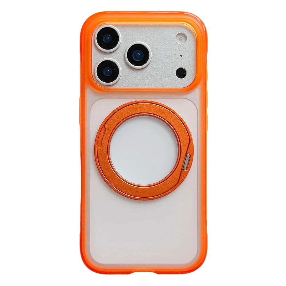 For iPhone 17 Pro Max Case Magnetic Kickstand PC + TPU Airbag Shockproof Phone Cover with AI Button - Orange - 1