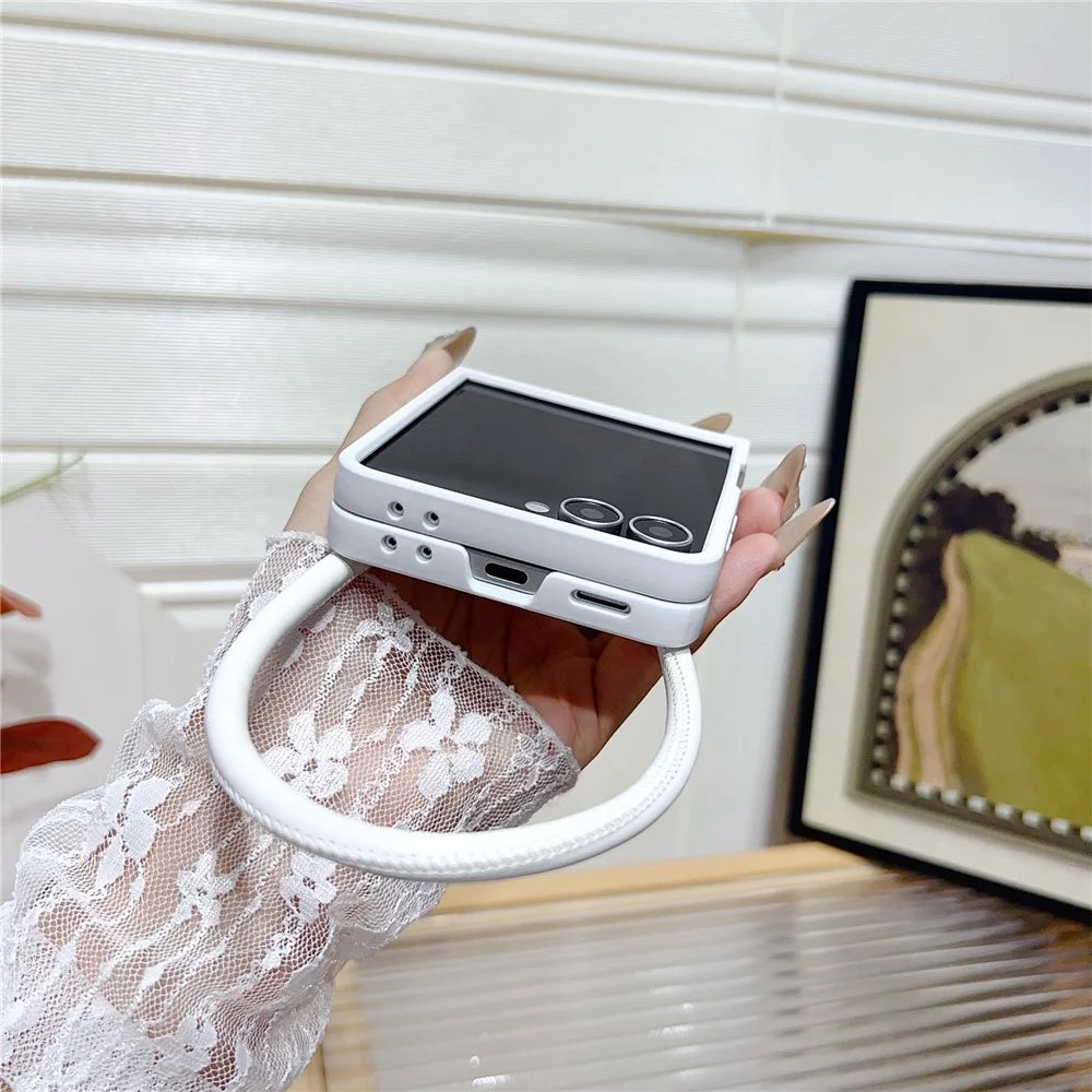 For Samsung Galaxy Z Flip7 5G Case Gradient Woven Texture Leather + PC Phone Cover with Wrist Strap - Colorful - 4