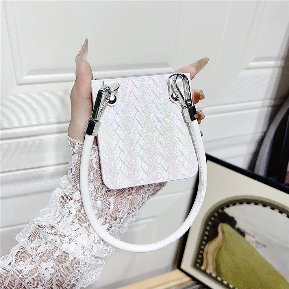 For Samsung Galaxy Z Flip7 5G Case Gradient Woven Texture Leather + PC Phone Cover with Wrist Strap - Colorful - 6