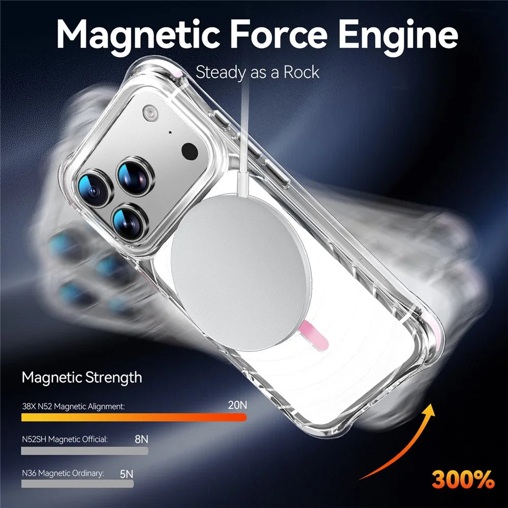 For iPhone 17 Pro Magnetic Case Airbag Corner Shockproof Ripple TPU Phone Cover - Pink - 6