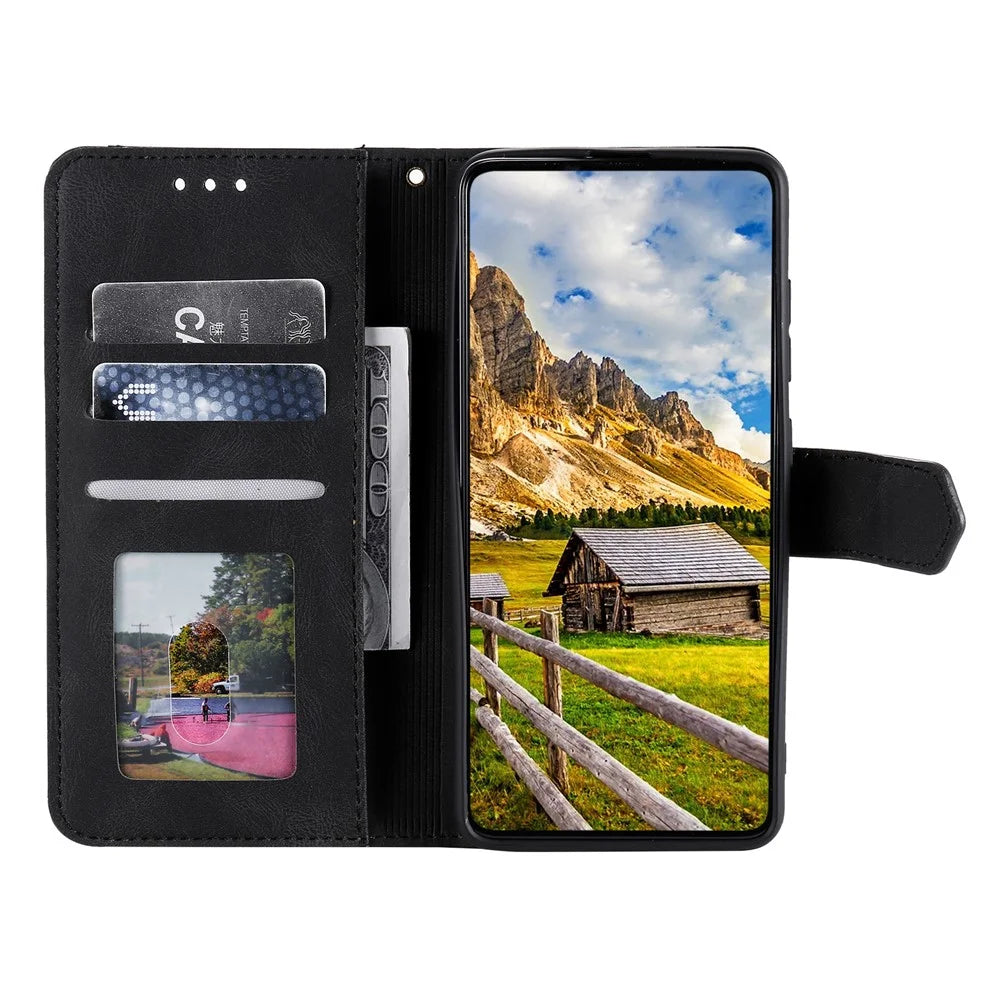 For Samsung Galaxy S23+ Splicing Stitching PU Leather Stand Case Magnetic Clasp Phone Wallet Cover - Black - 2