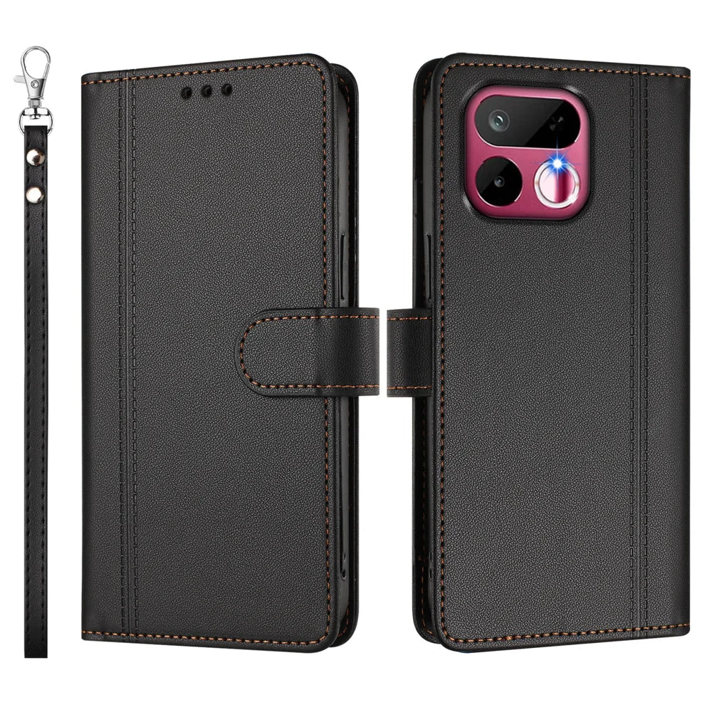 For Realme 16T 5G Case 9 Card Slots PU Leather Flip Wallet Phone Cover with Hand Strap - Black - 2