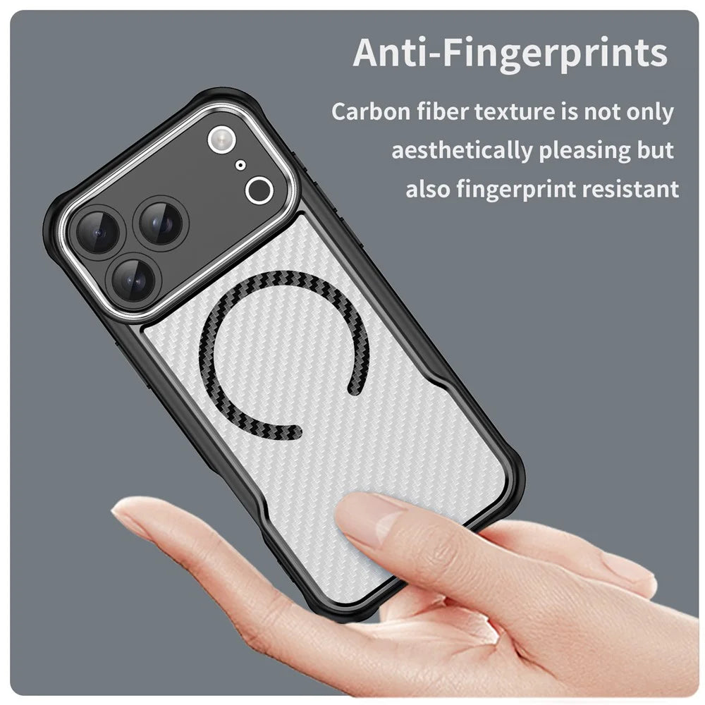 For iPhone 18 Pro Max  /  17 Pro Max Case Magnetic Case Hybrid Phone Cover Carbon Fiber - Black - 5