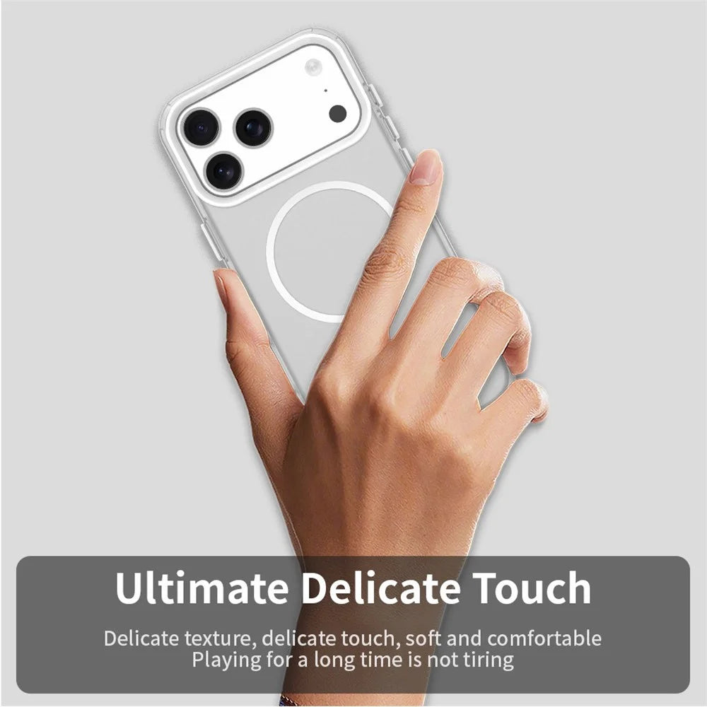For iPhone 18 Pro Max / 17 Pro Max Magnetic Case PC + TPU + PET Air Cushion Shockproof Phone Cover - White - 5