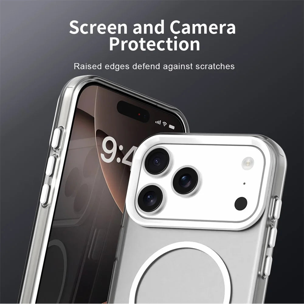 For iPhone 18 Pro Max / 17 Pro Max Magnetic Case PC + TPU + PET Air Cushion Shockproof Phone Cover - White - 7