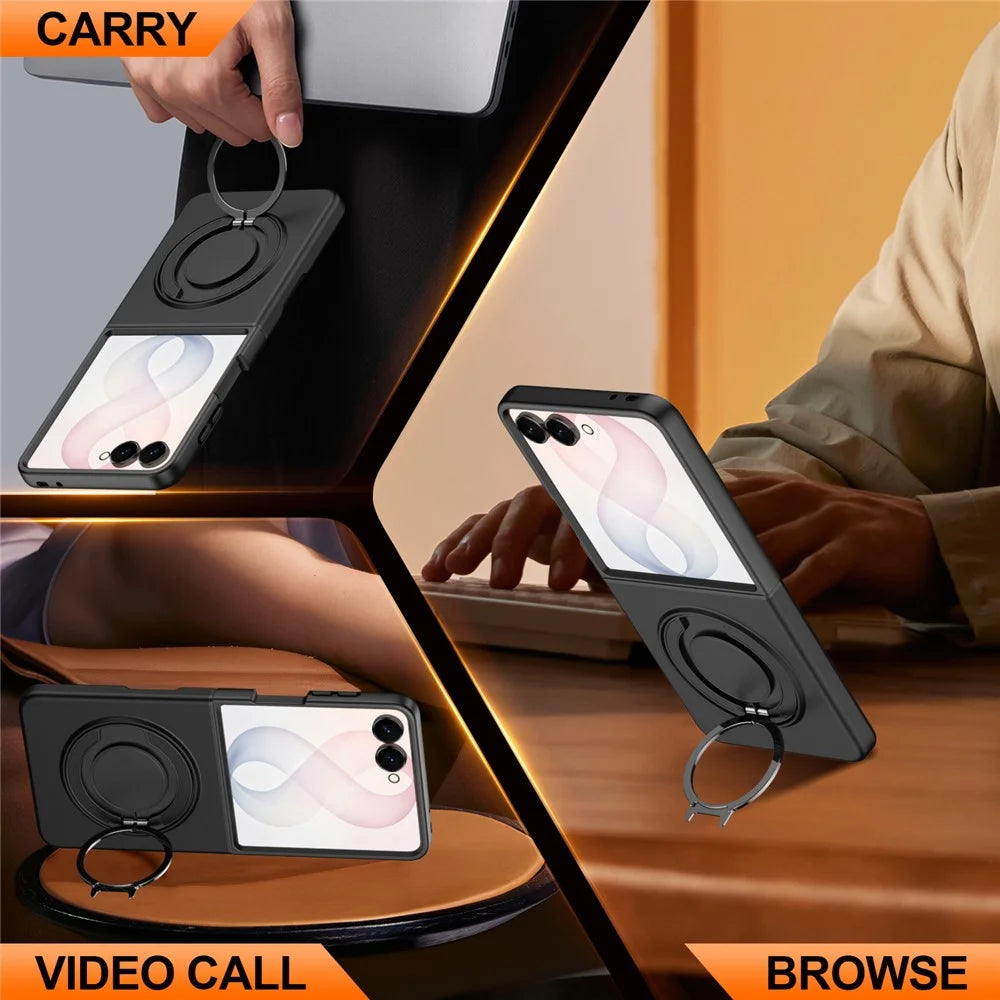 For Samsung Galaxy Z Flip8 Magnetic Case Ring Kickstand TPU PC Hybrid Phone Cover - Black - 6