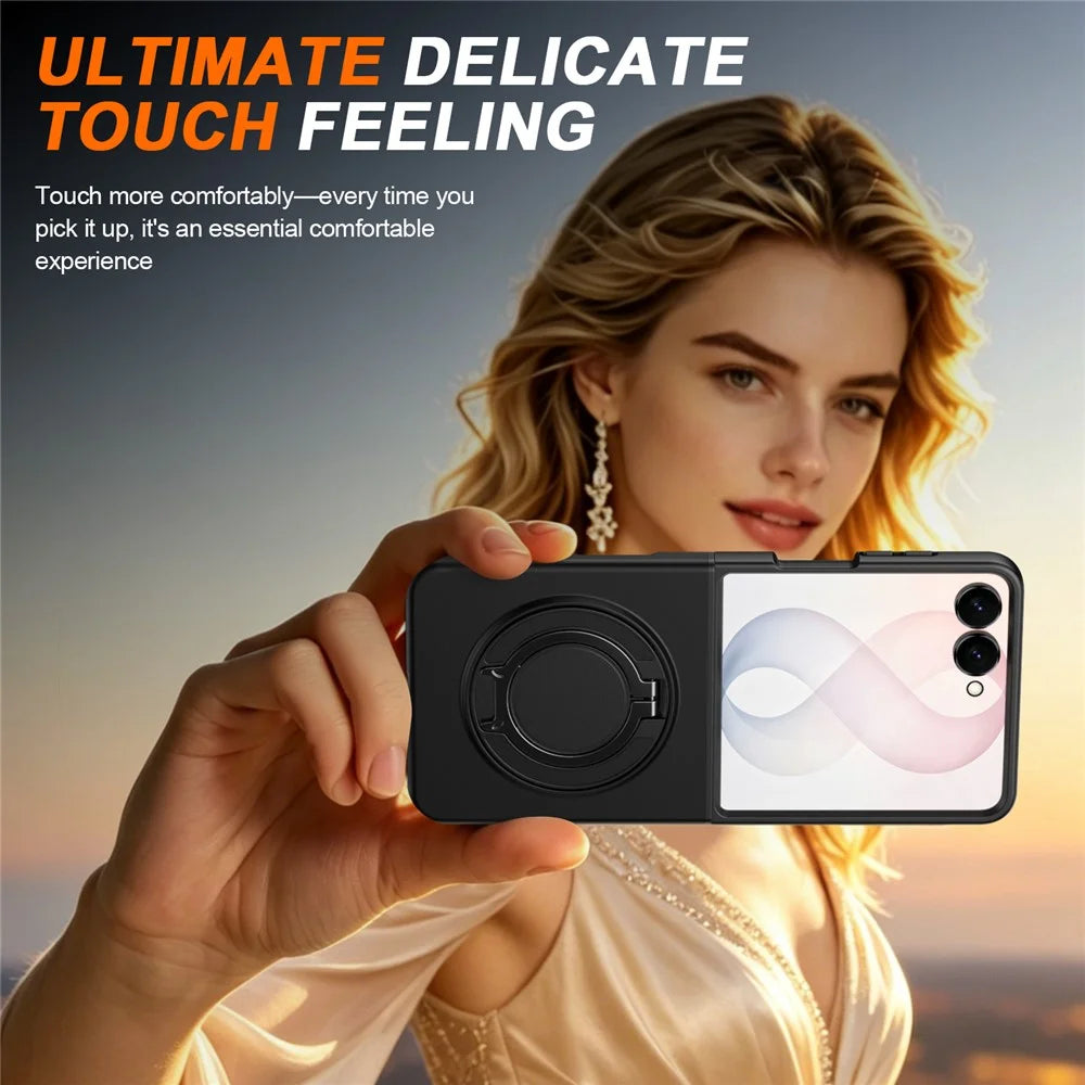 For Samsung Galaxy Z Flip8 Magnetic Case Ring Kickstand TPU PC Hybrid Phone Cover - Black - 7