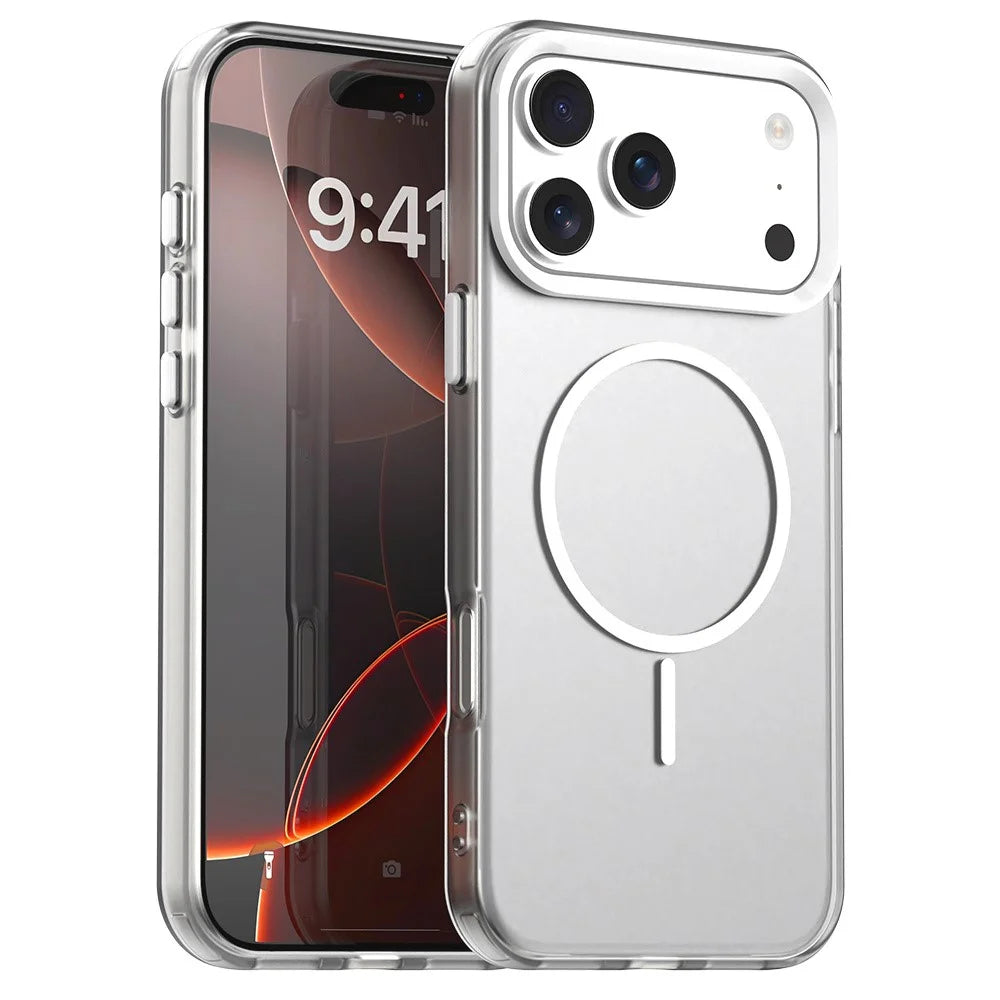 For iPhone 18 Pro / 17 Pro Magnetic Case PC + TPU + PET Air Cushion Shockproof Phone Cover - White - 1